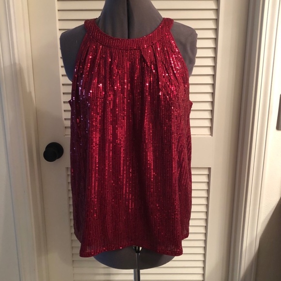 Grace Karin Tops - Grace Karin Red Sequin Halter Top Size L